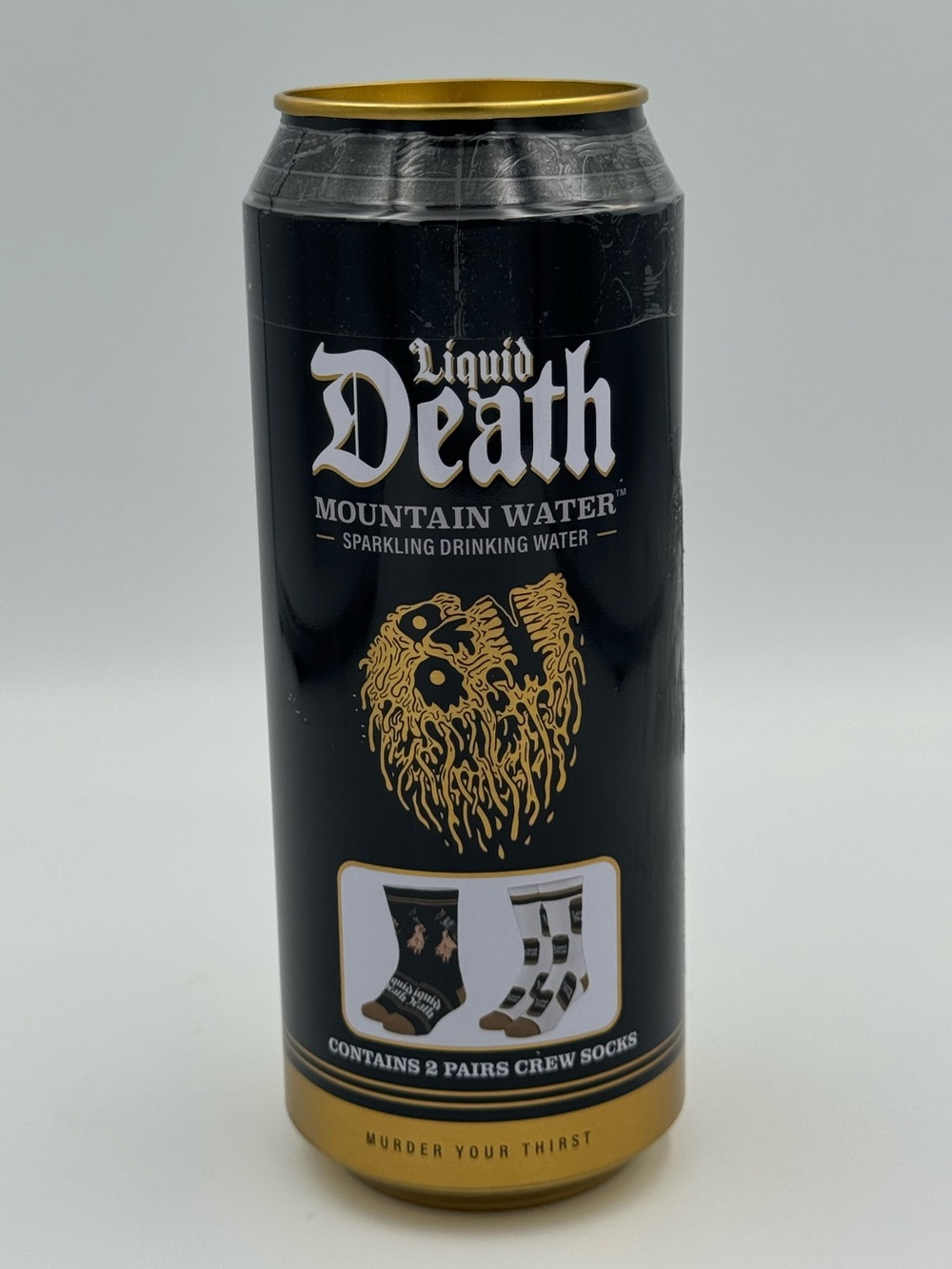 Liquid Death Socks 2 Pair Can Gift Set Men 8-12 Goth Metal Rocker Gag Gift NEW